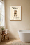 The same print shown hanging in a bathroom — frame for display only, not included
