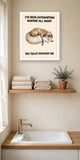 The same print shown hanging in a bathroom — frame for display only, not included