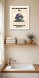 The same print shown hanging in a bathroom — frame for display only, not included
