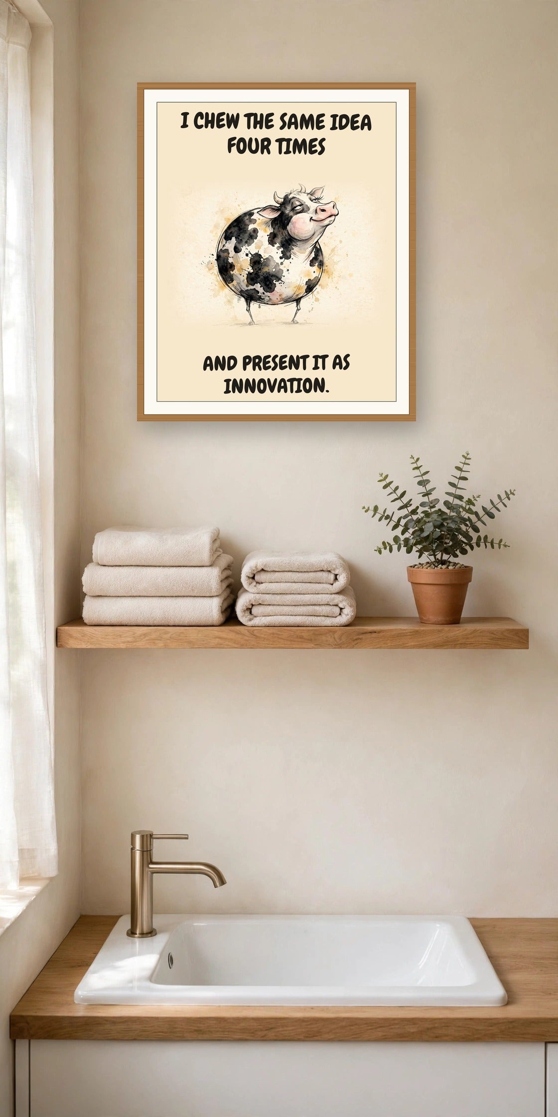 The same print shown hanging in an office — frame for display only, not included