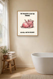 The same print shown hanging in a bathroom — frame for display only, not included
