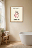 The same print shown hanging in a bathroom — frame for display only, not included