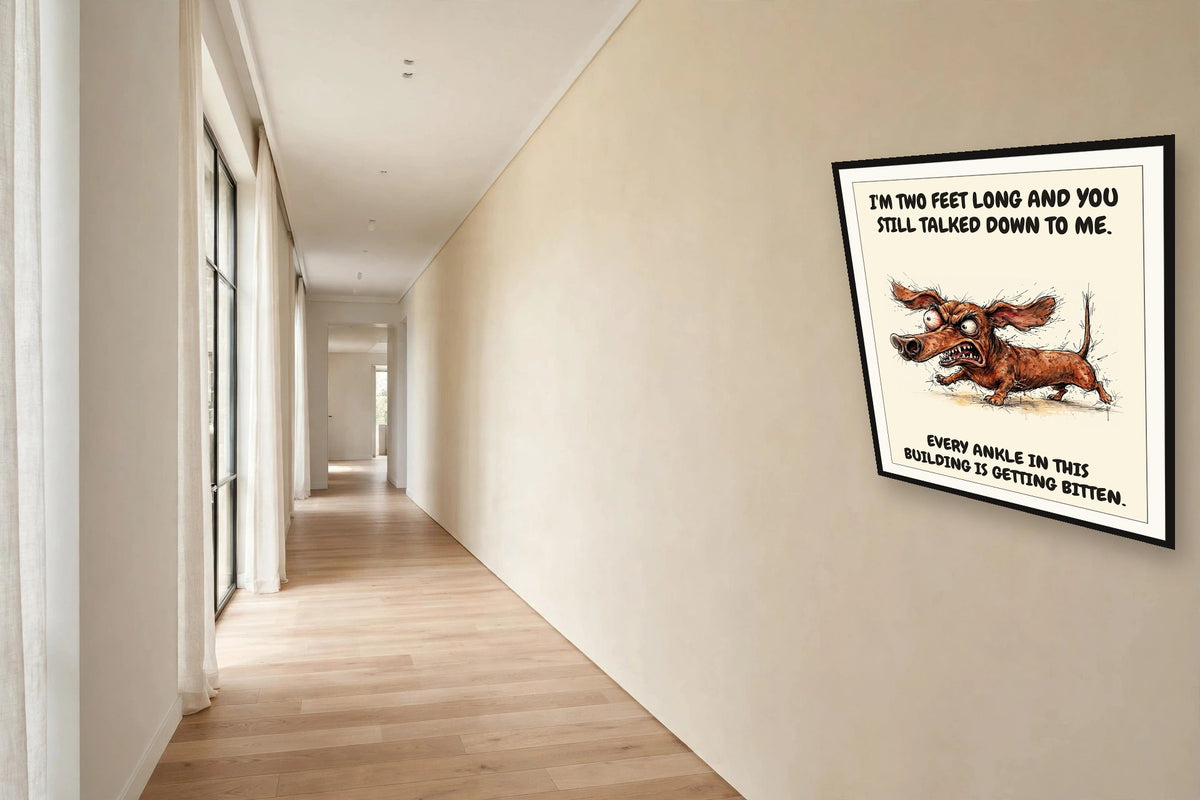The same print shown hanging in an office — frame for display only, not included