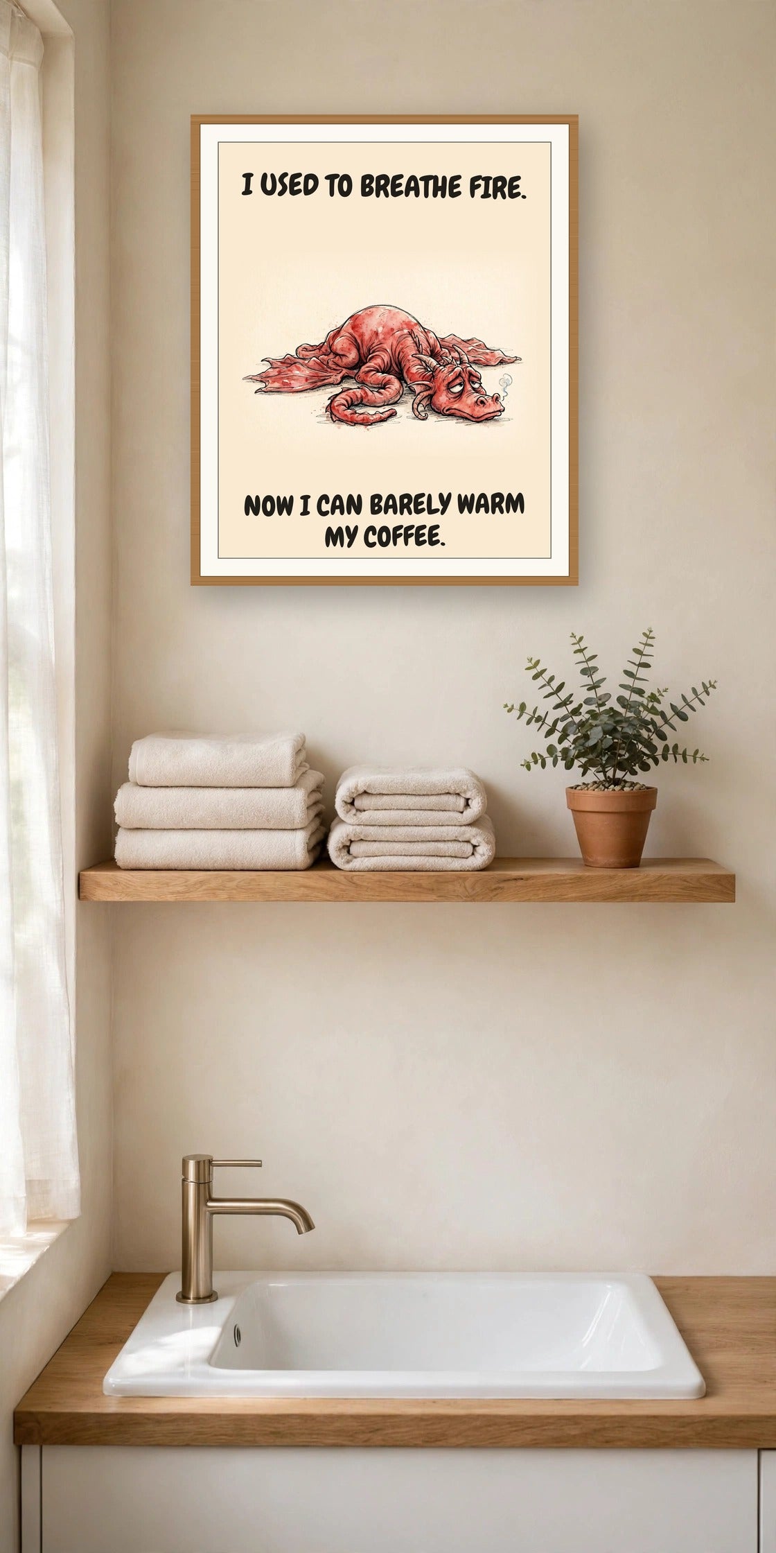 The same print shown hanging in an office — frame for display only, not included