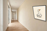 The same wordless print shown hanging on a wall — frame for display only, not included