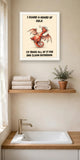 The same print shown hanging in a bathroom — frame for display only, not included