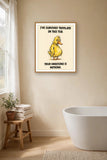 The same print shown hanging in a bathroom — frame for display only, not included