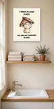The same print shown hanging in a bathroom — frame for display only, not included