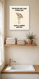 The same print shown hanging in a bathroom — frame for display only, not included