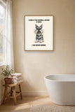 Lifestyle display mockup — frame not included. Furious Miniature Schnauzer art print.