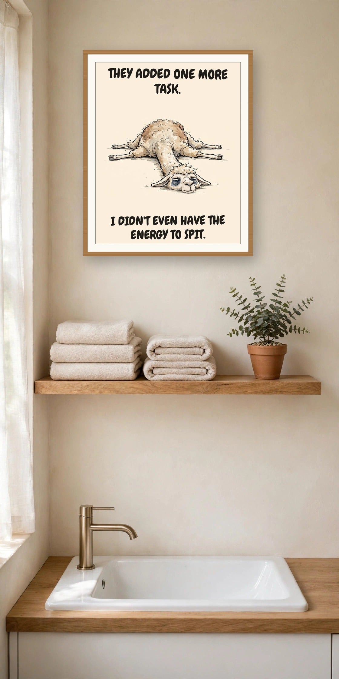 The same print shown hanging in an office — frame for display only, not included