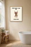 The same print shown hanging in a bathroom — frame for display only, not included