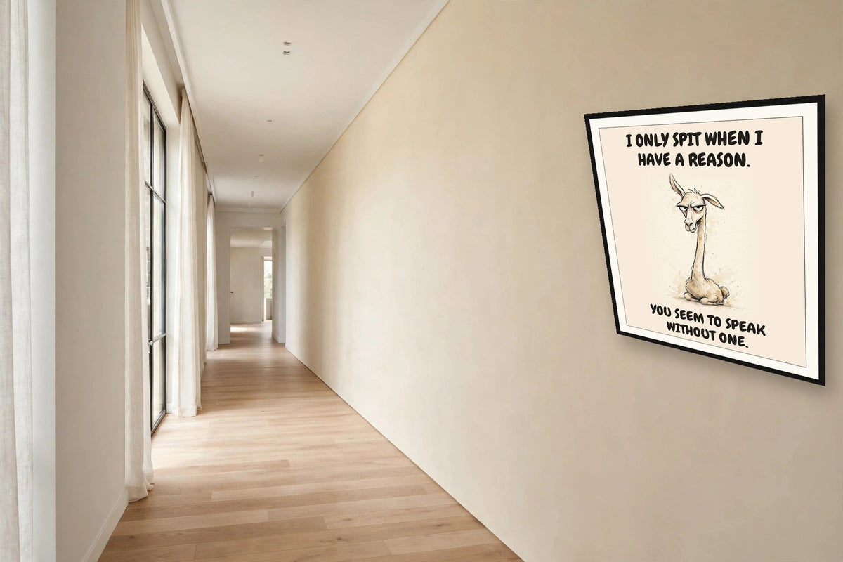 The same print shown hanging in an office — frame for display only, not included
