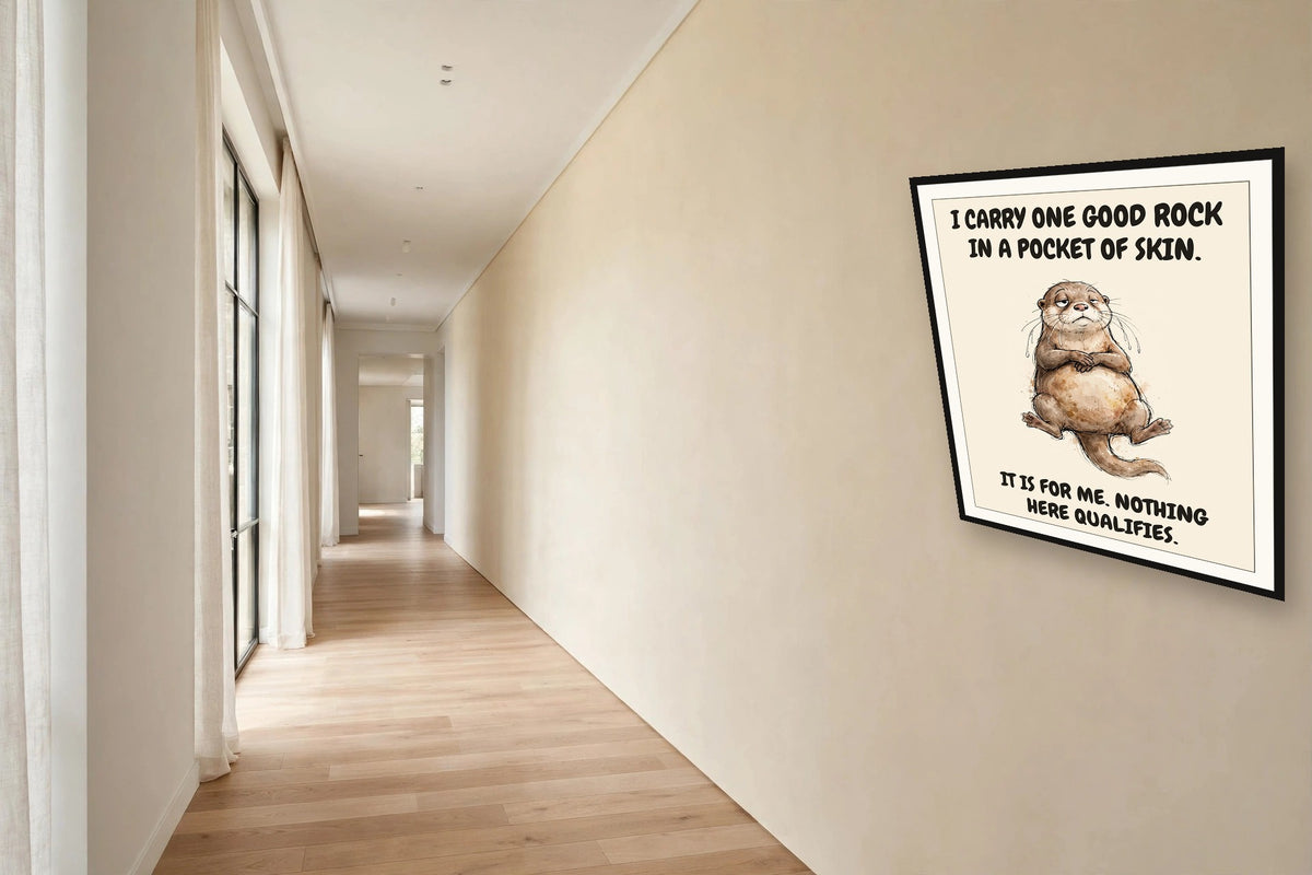 The same print shown hanging in an office — frame for display only, not included
