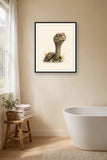 The same wordless print shown hanging on a wall — frame for display only, not included