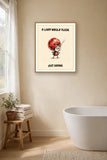 The same print shown hanging in a bathroom — frame for display only, not included