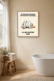 The same print shown hanging in a bathroom — frame for display only, not included