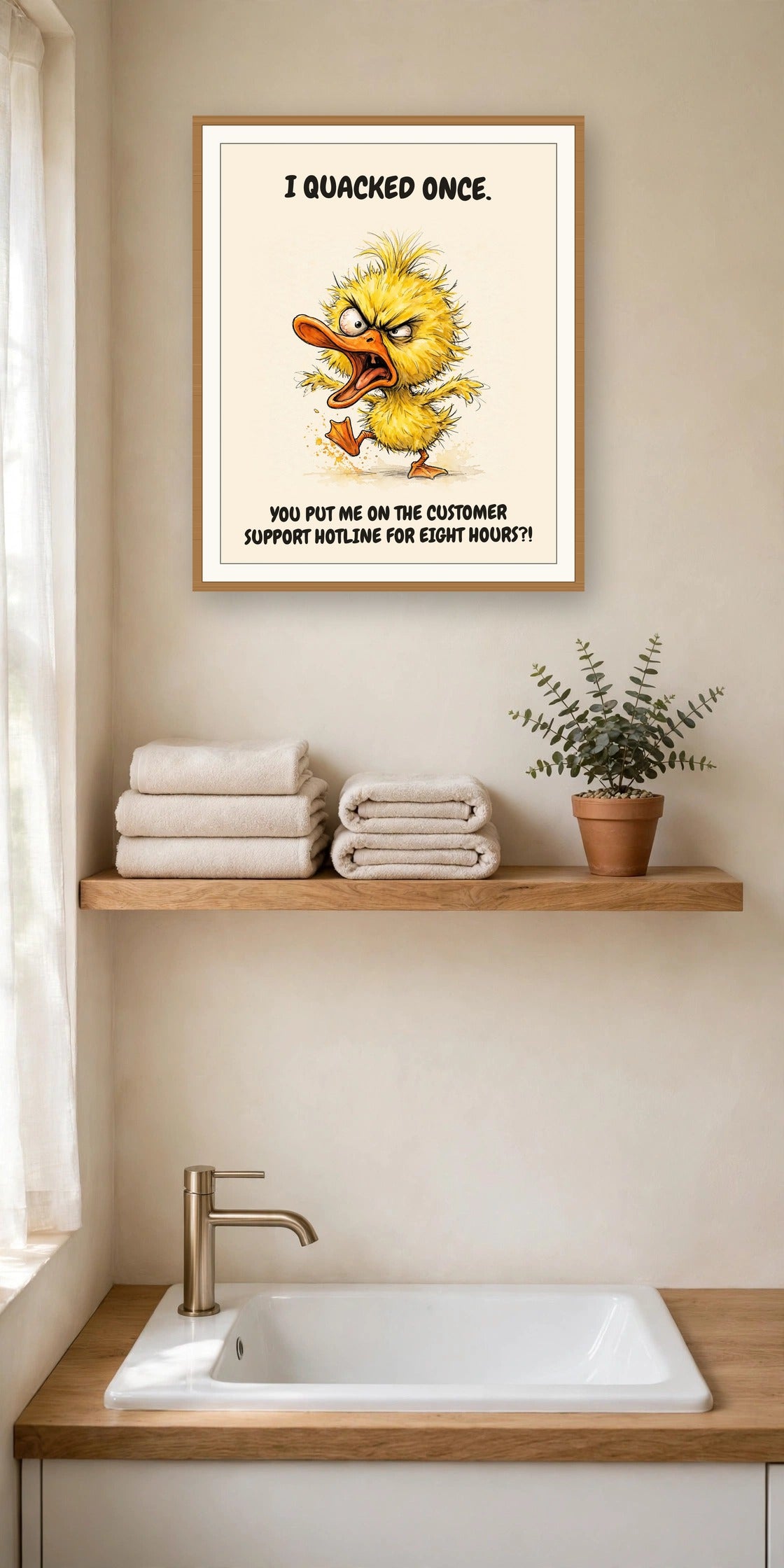 The same print shown hanging in an office — frame for display only, not included