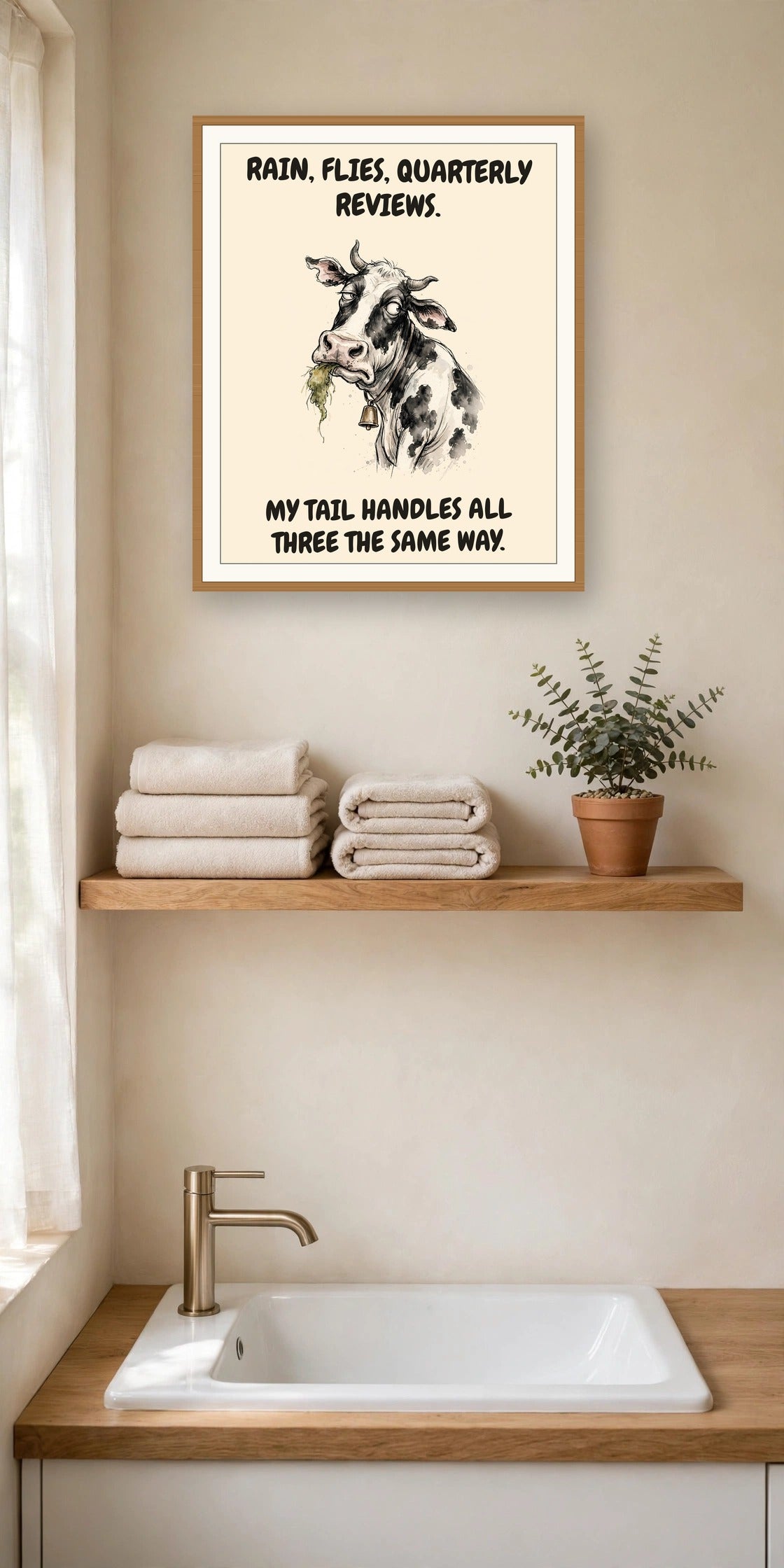 The same print shown hanging in an office — frame for display only, not included