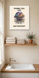 The same print shown hanging in a bathroom — frame for display only, not included