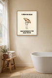 The same print shown hanging in a bathroom — frame for display only, not included
