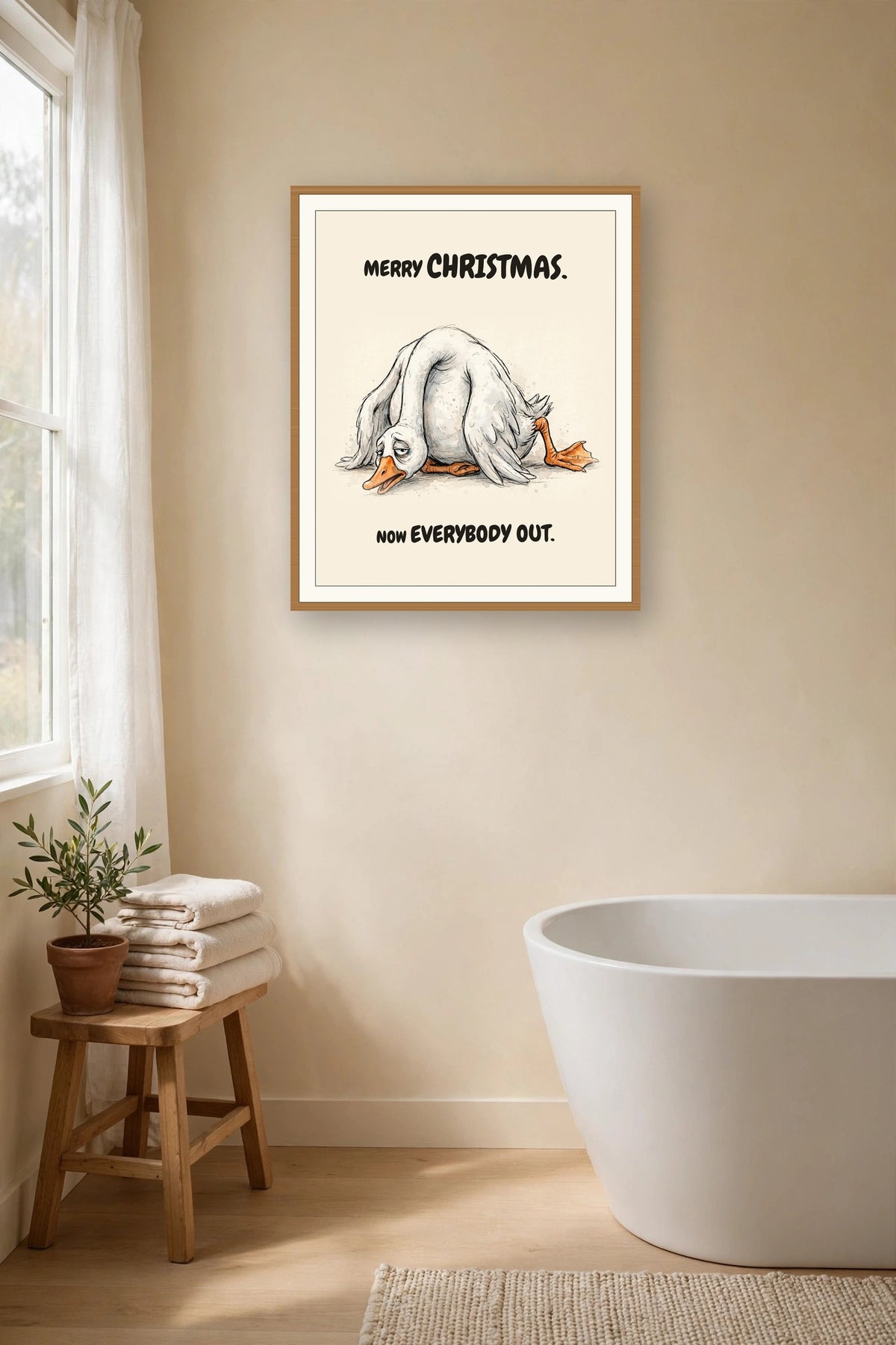 The same print shown hanging on a wall — frame for display only, not included