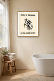 The same print shown hanging in a bathroom — frame for display only, not included
