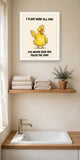 The same print shown hanging in a bathroom — frame for display only, not included