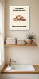 The same print shown hanging in a bathroom — frame for display only, not included