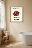 The same print shown hanging in a bathroom — frame for display only, not included
