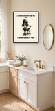 Lifestyle display mockup — frame not included. Smug Poodle art print.