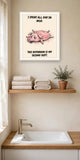 The same print shown hanging in a bathroom — frame for display only, not included