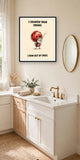 The same print shown hanging in a bathroom — frame for display only, not included