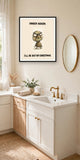 The same print shown hanging in a bathroom — frame for display only, not included