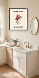 The same print shown hanging in a bathroom — frame for display only, not included