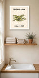 The same print shown hanging in a bathroom — frame for display only, not included