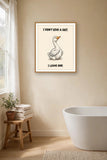 The same print shown hanging in a bathroom — frame for display only, not included