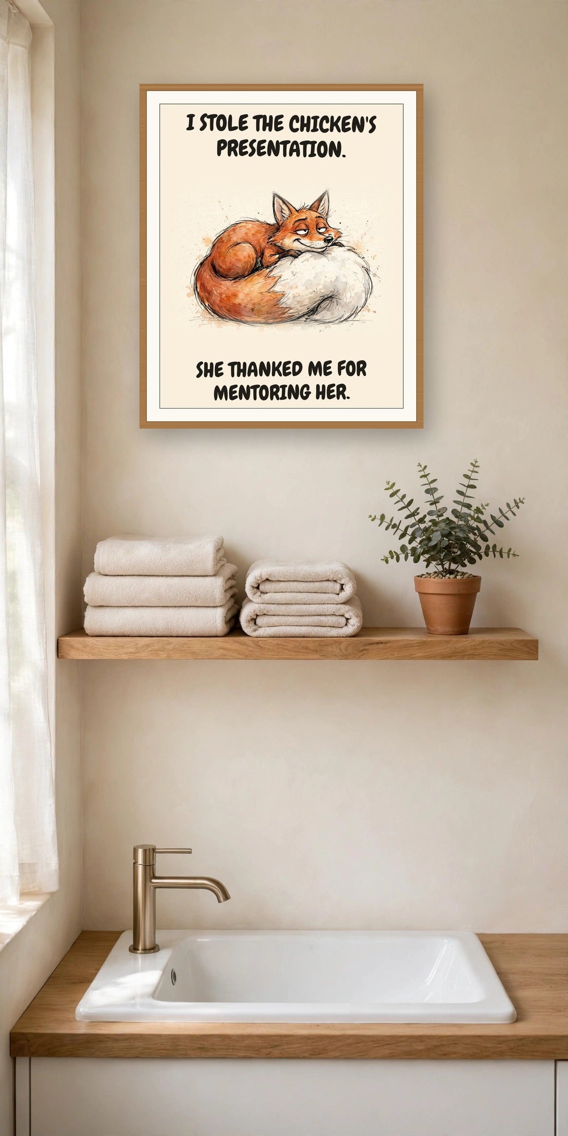 The same print shown hanging in an office — frame for display only, not included