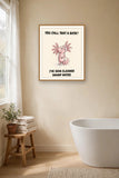 The same print shown hanging in a bathroom — frame for display only, not included