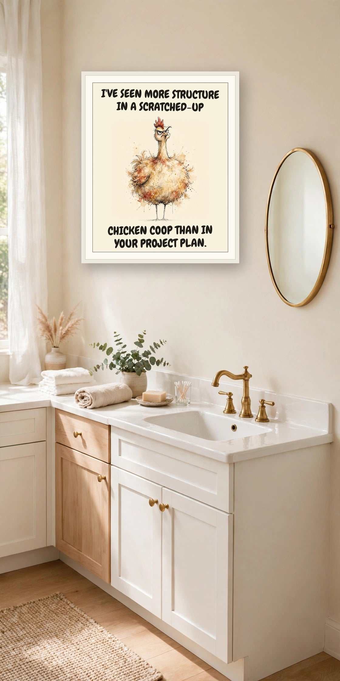 The same print shown hanging in an office — frame for display only, not included