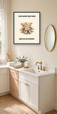 Lifestyle display mockup — frame not included. Exhausted English Bulldog art print.