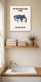 The same print shown hanging in a bathroom — frame for display only, not included