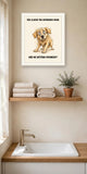 Lifestyle display mockup — frame not included. Horrified Golden Retriever art print.