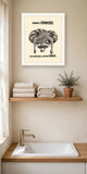 The same print shown hanging on a wall — frame for display only, not included