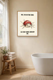 The same print shown hanging in a bathroom — frame for display only, not included