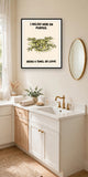 The same print shown hanging in a bathroom — frame for display only, not included