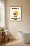 The same print shown hanging in a bathroom — frame for display only, not included