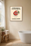 The same print shown hanging in a bathroom — frame for display only, not included
