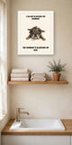 Lifestyle display mockup — frame not included. Unbothered English Bulldog art print.