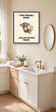 The same print shown hanging in a bathroom — frame for display only, not included